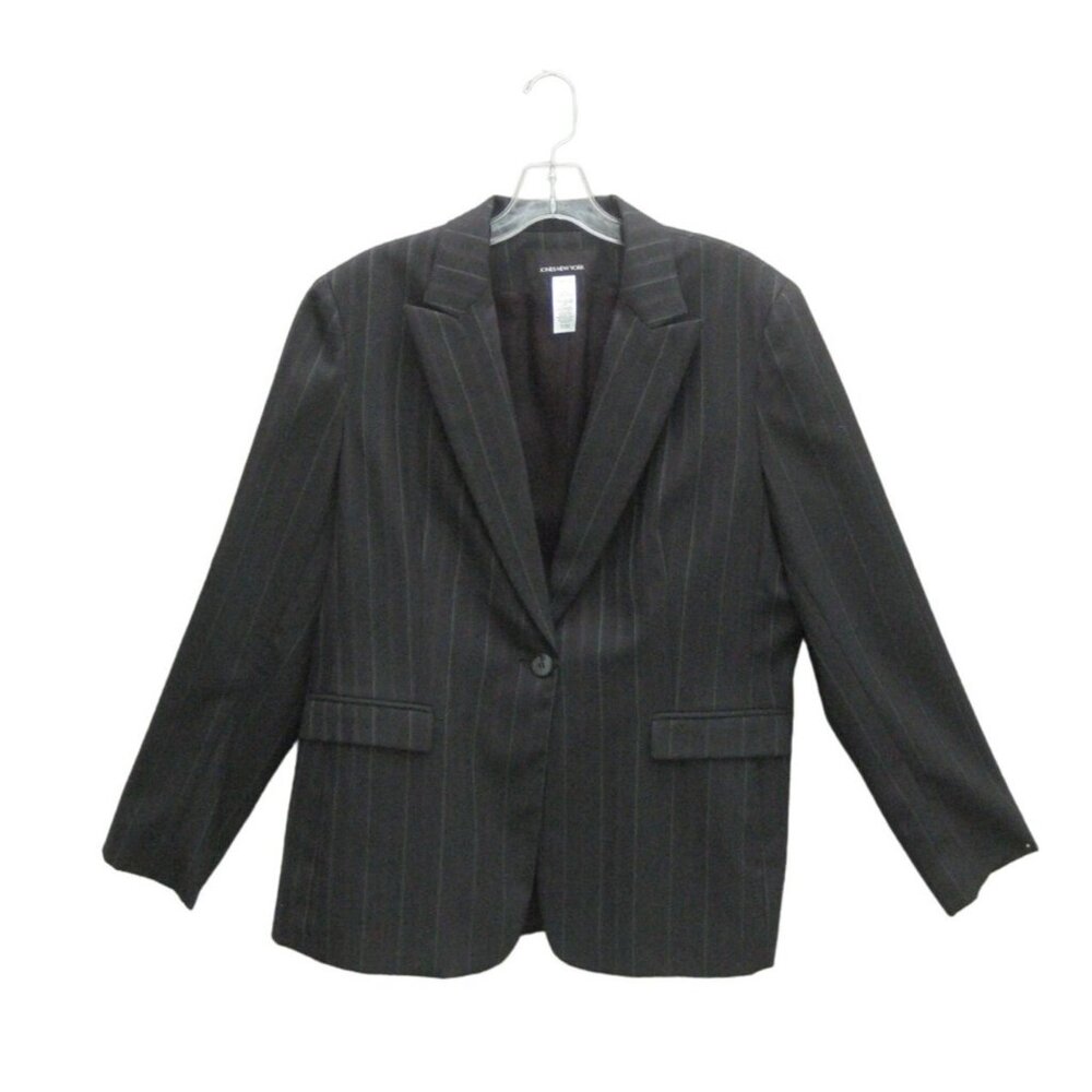 Jones New York Blazer 14 Stretch Single Breasted One Button Stripe
